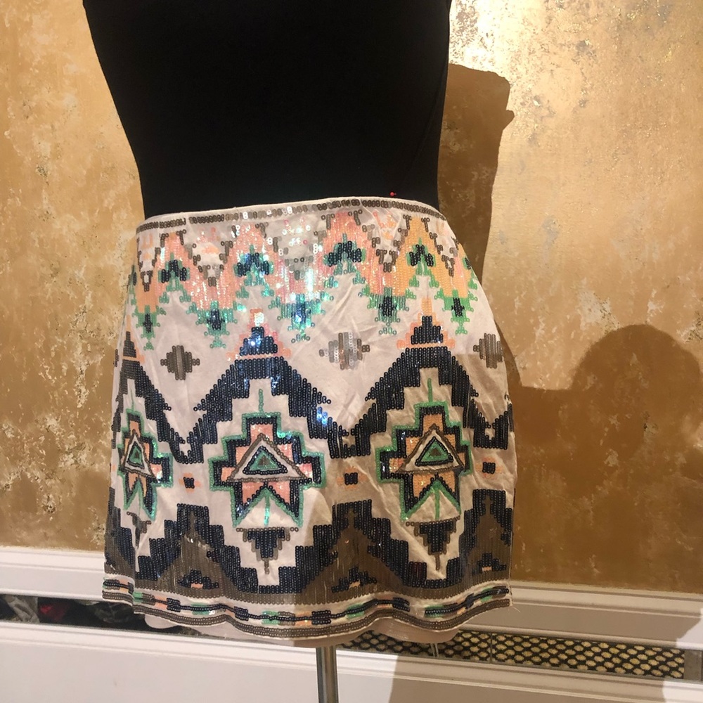 EXPRESS Sequin Aztec Print Mini Skirt